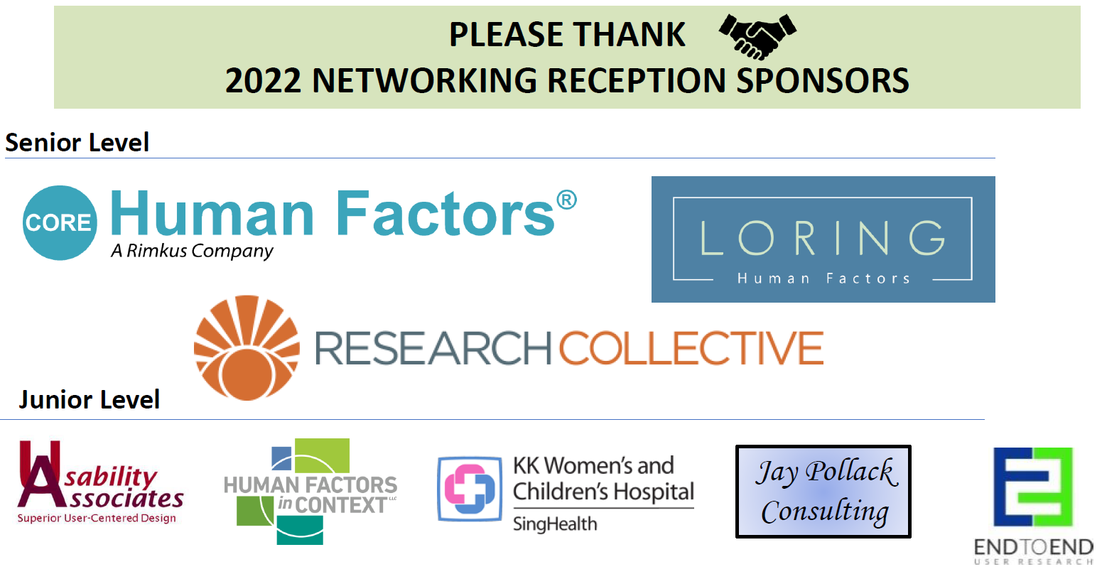 List of Senior and Junior Sponsors of the PDTG/HCTG Networking Reception